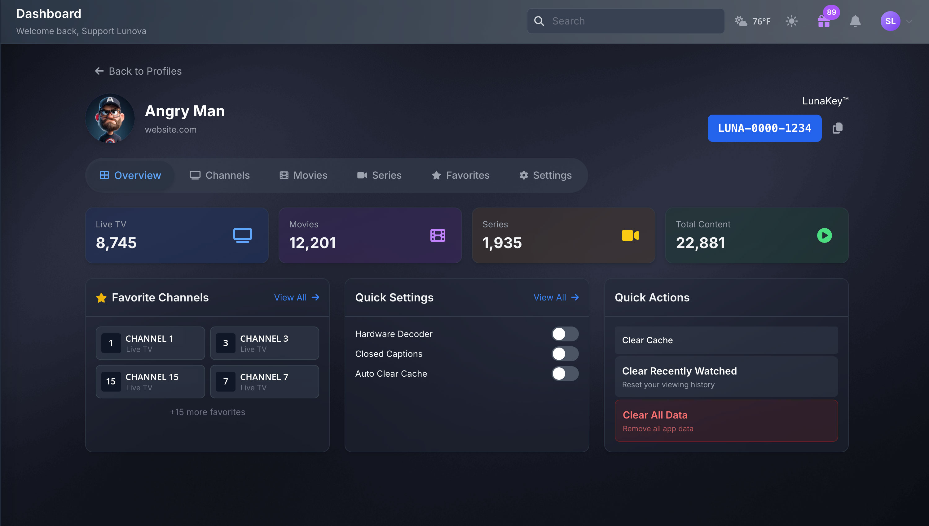 Lunova Dashboard, Manage Your Player From Anywhere (No App Login Needed)